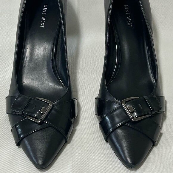 Nine West - Black Pointed Toe Heels with Buckle Accent - Picture 1 of 5